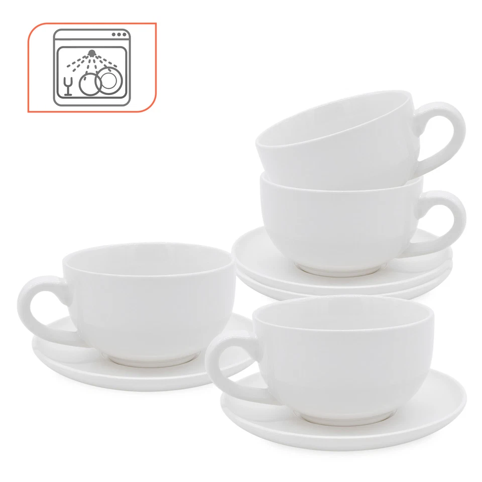 Cappuccino Tasse & Untertasse 200 ml - 4er Set weiß - Kaffee Becher Kaffeetasse - Bild 3 von 4