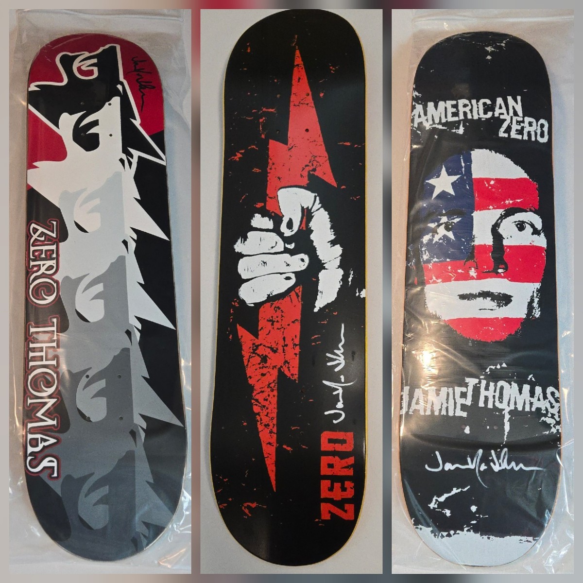 3x SIGNED Zero x THPS Wolves & JT Face & Power Skateboard Deck Set