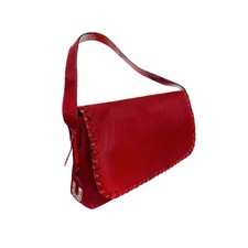 EMANUEL UNGARO Vintage Red Calf Hair Shoulder Bag Whipstitch Detail Made Italy