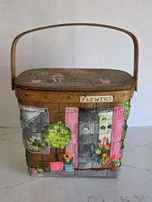 Cesto/borsa in legno vintage Alice Thorn dipinto a mano per Saks 5th Avenue