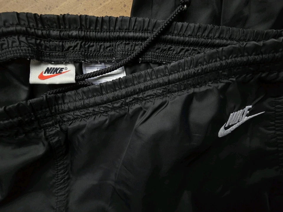 Throwback 90s Nike Track Pants Black Nylon Gray Tag Ankle Zip Swoosh Unlined L - Image 2 of 4