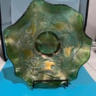 Vintage Fenton Emerald Green Carnival Glass Ruffled Bowl Hearts and Vines