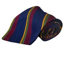 J. Press Mens Navy Silk Striped Tie England Burgundy/Green/Yellow Accents
