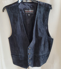 Vtg Wilsons Leather Mens Medium Vest Black Suede Motorcycle Pockets Biker 17249x
