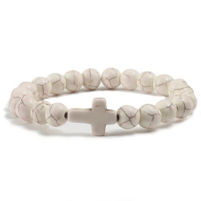 Cross Beaded Bracelet Natural Stone Handmade Men Women Prayer Gift