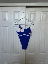 Colsie Women's Contrast Trim Keyhole Thong Bodysuit Stunning Blue Large