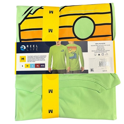 Reel Life Mens Medium UV Sun Fishing Shirt Green Long Sleeve UPF 50 Swim Beach - Picture 2 of 4