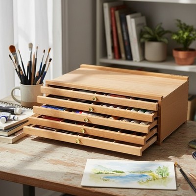 Aufbewahrungsbox Künstler Holz 6 Schubladen Tragbar Pinsel Pastell Bleistift