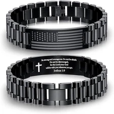 P. BLAKE Christian American Flag Bible Verse Watch Bracelet Joshua 1:9, Black