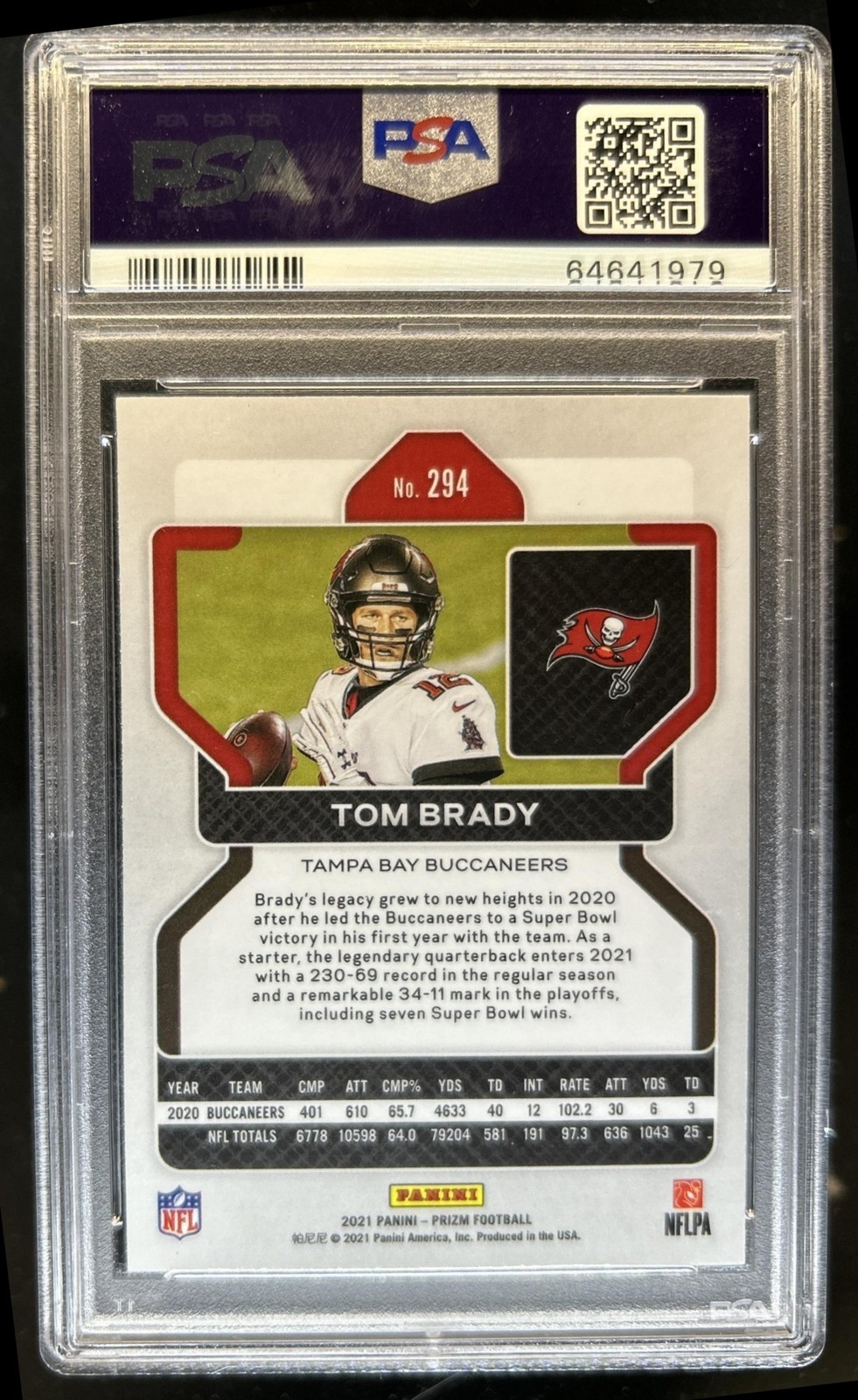2021 Panini Prizm Tom Brady #294 Buccaneers PSA 8 view 2