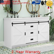 54"Bathroom Vanity Cabinet Freestanding Storage Compartment 2 Ceramic Basin Sink