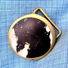 Black Abalone Inlay Dome Dress Belt Buckle Artisan Handcrafted Vtg Boho.QRT998.A