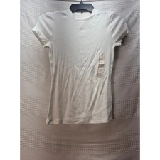 A New Day Shirt Womens Size XS White Pleated Short Sleeve Crew Neck Stretch 7304