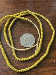 Antique African Yellow With Blue And Red Stripes Bead Strand