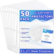 50Pack 8.5x11 Inch Clear Page Sheet Protectors for 3 Ring Binder Office Supplies