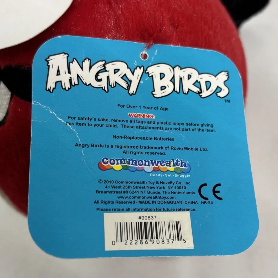 Angry Birds Red Plush 2010 Commonwealth #90837 Toy Rovio Tags HTF No Sound - Image 3 of 4