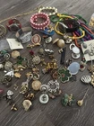 Lot of Vintage Costume Jewelry Clip & Pierced Earrings, Necklaces, Watches Etc