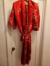 Vintage Early 70's Golden Dragon Chinese Silk Robe - Red