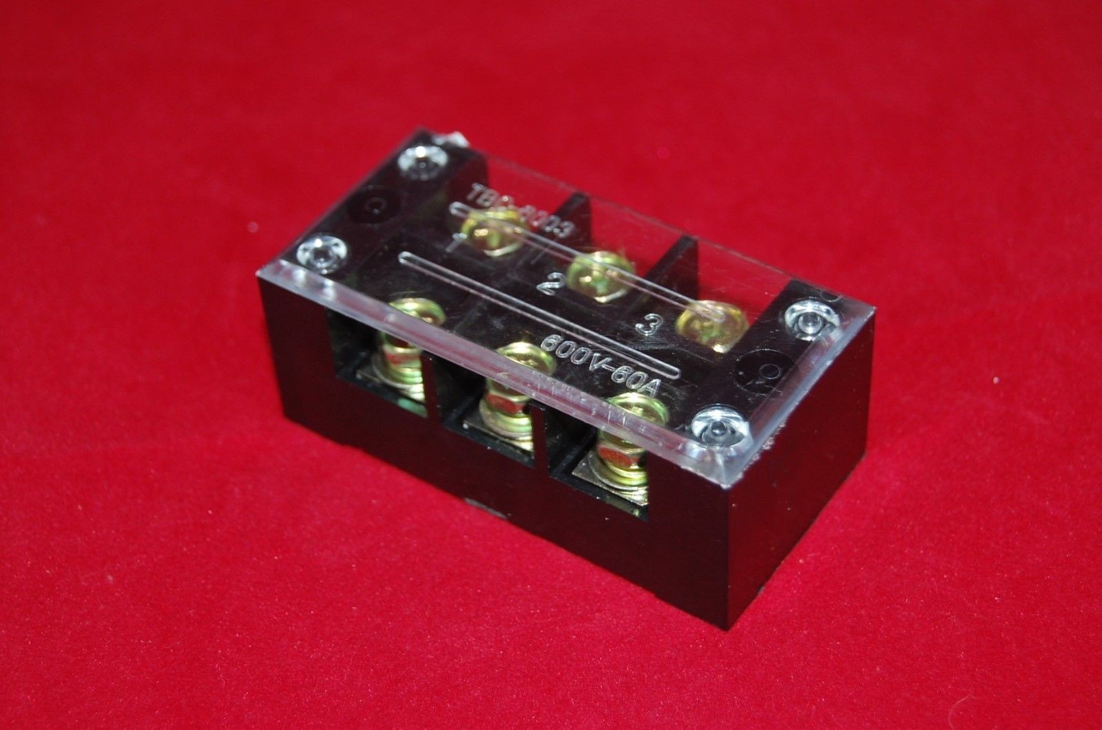 Lot of 3pcs 3 Position 60A 600V Barrier Dual Row Terminal Block/Strip w/Cover