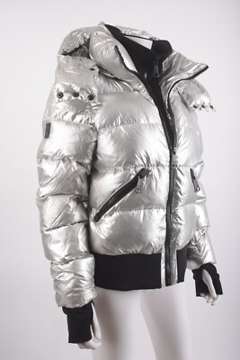 【美品】SAM.NEW YORK ダウンジャケット　ボア　シルバー　S SAM New York Womans Bungalow Down Puffer Jacket Coat Size L Silver