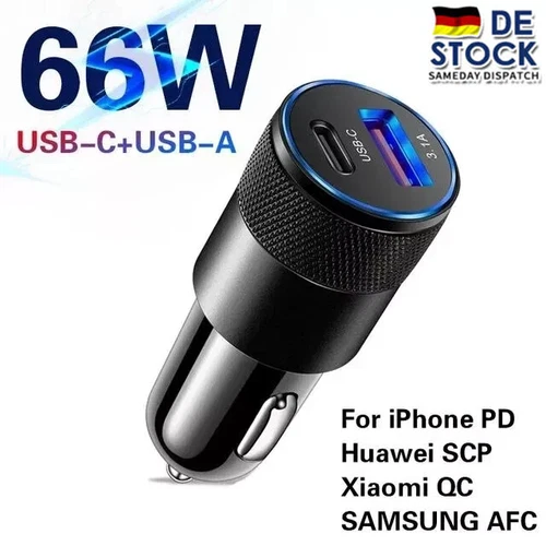 66W Auto USB Zigarettenanzünder Handy Ladegerät USB-A+ USB-C schnell Ladeadapter - Bild 1 von 12