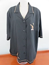 Bonworth Woman's Black Giraffe Theme 3/4 Sleeve Button Down Top Size XL