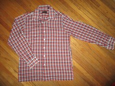 vtg 1970s 1980s JC PENNEY PLAID SHIRT Straight Waist Hem Lapel Collar Men MEDIUM