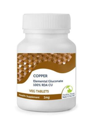 Copper 1mg 30 Tablets British Quality Elemental Gluconate CU 100% RDA