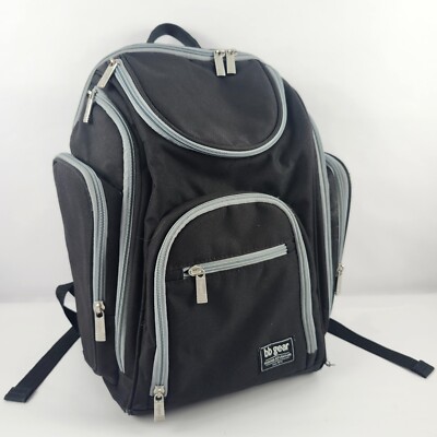 BB Gear Baby Boom Diaper Travel Backpack Black Grey Insulated Bottle Pocket