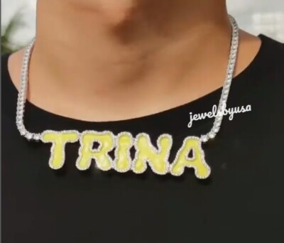 ''TRINA'' Real Moissanite Men's Custom Pendant 4x20'' Tennis Necklace 925 Silver