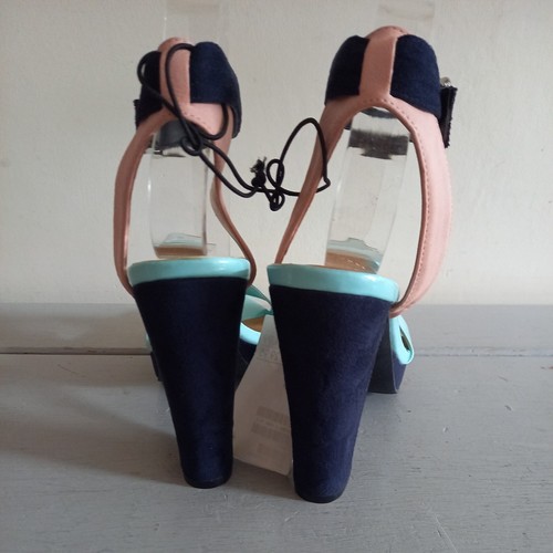 Sandalias H&M Azul Marino Rosa y Azul Correa al Tobillo Tacón Bloque Ocasión Vacaciones UK5 EU38 - Imagen 4 de 12