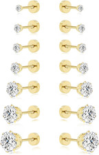 Flat Back Earrings for Women: 7 Pairs 14K Gold Plated Flatback Stud Earrings 316