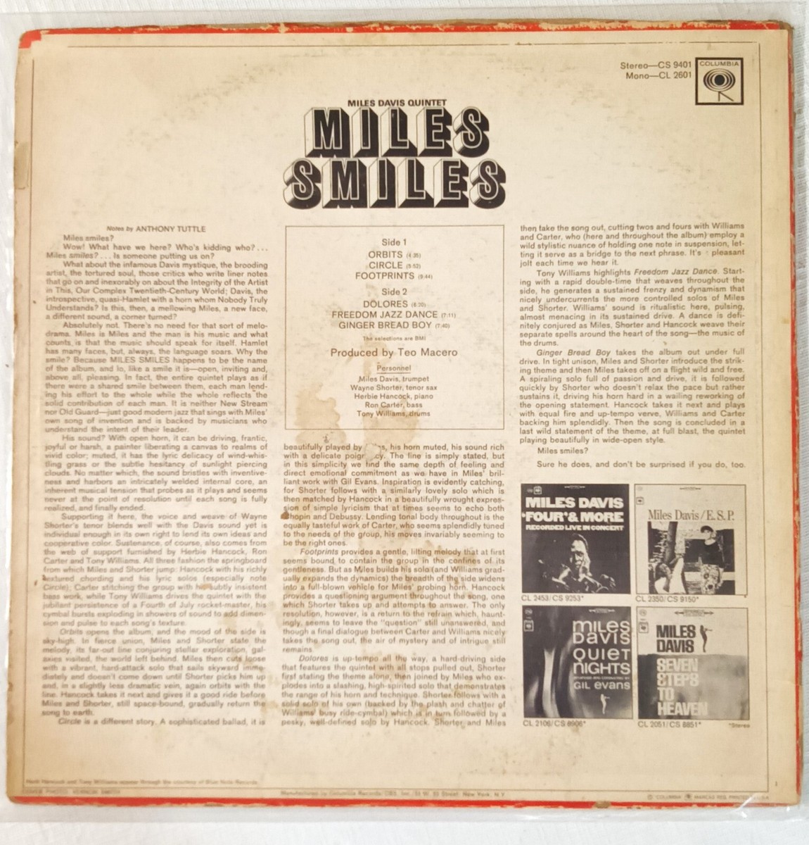 MILES DAVIS MILES SMILES 1967 COLUMBIA RECORDS MONO STEREO JAZZ