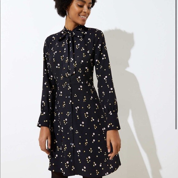 green emerald velvet dress Ann Taylor LOFT Navy Floral Embroidered Long Sleeve Dress  SilkRoll