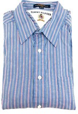 Vintage Tommy Hilfiger Men's Shirt Long Sleeve Blue Pink Striped 16 1/2 34 EUC
