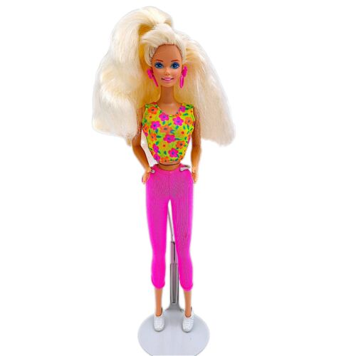 Pantaloni vintage All American Barbie raddrizzati al neon con fiori rosa caldo 1991 - Foto 1 di 8