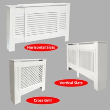 Image of Radiator Cover White Horizontal Vertical Slats E1 MDF Grill Cabinet Furniture