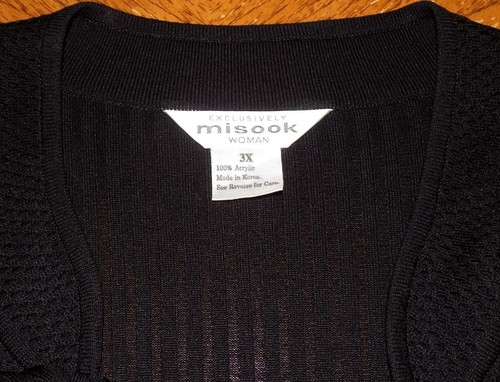 Misook Damen schwarz Rippstrick mit Häkelborte vorne offen lange Staubmantel Jacke 3X - Bild 8 von 8