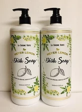 2 Bottles Meyer Lemon Dish Soap ~ Tough on Grease, Gentle on Hands 32 fl oz Each