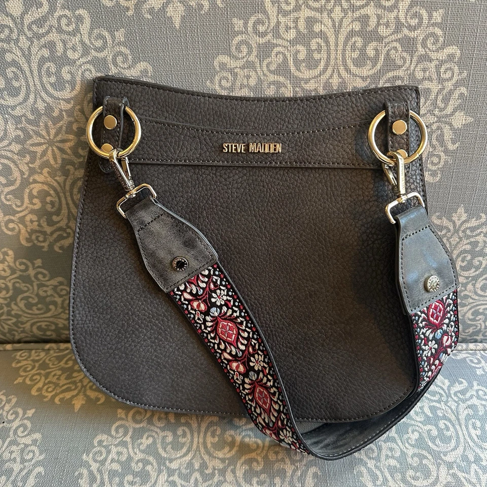 Steve Madden Gris Oscuro Sillín Bandolera Borla Cartera Patrón Correa de Guitarra Foto 2 de 4
