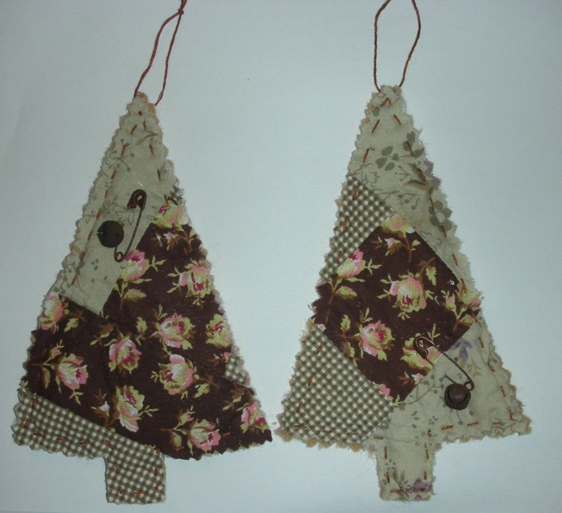 8ANTIQUE CUTTER QUILT CHRISTMAS TREE ORNAMENTS W/RUSTY PIN & BELL