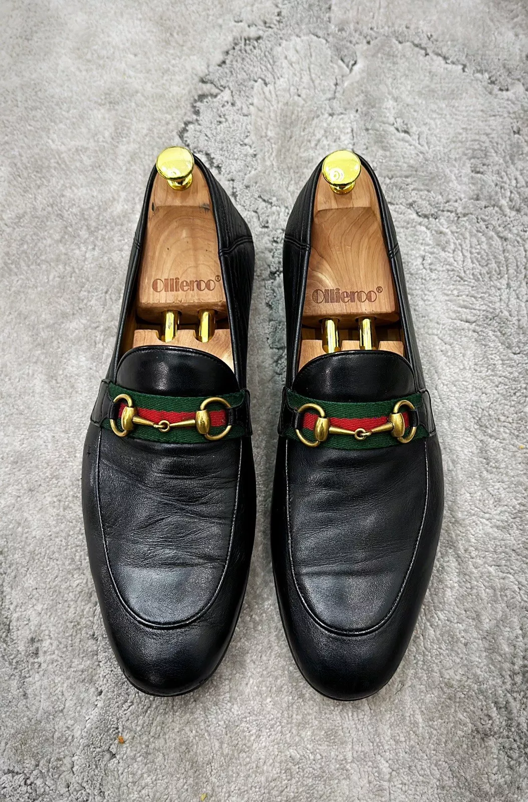Massin homme authentique Gucci en cuir noir or Web cheval US12,5 EU46 UK12