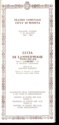 STADTTHEATER MODENA SAISON OPER UND BALLETT 1984/85, LUCIA DI LAMMERMOOR