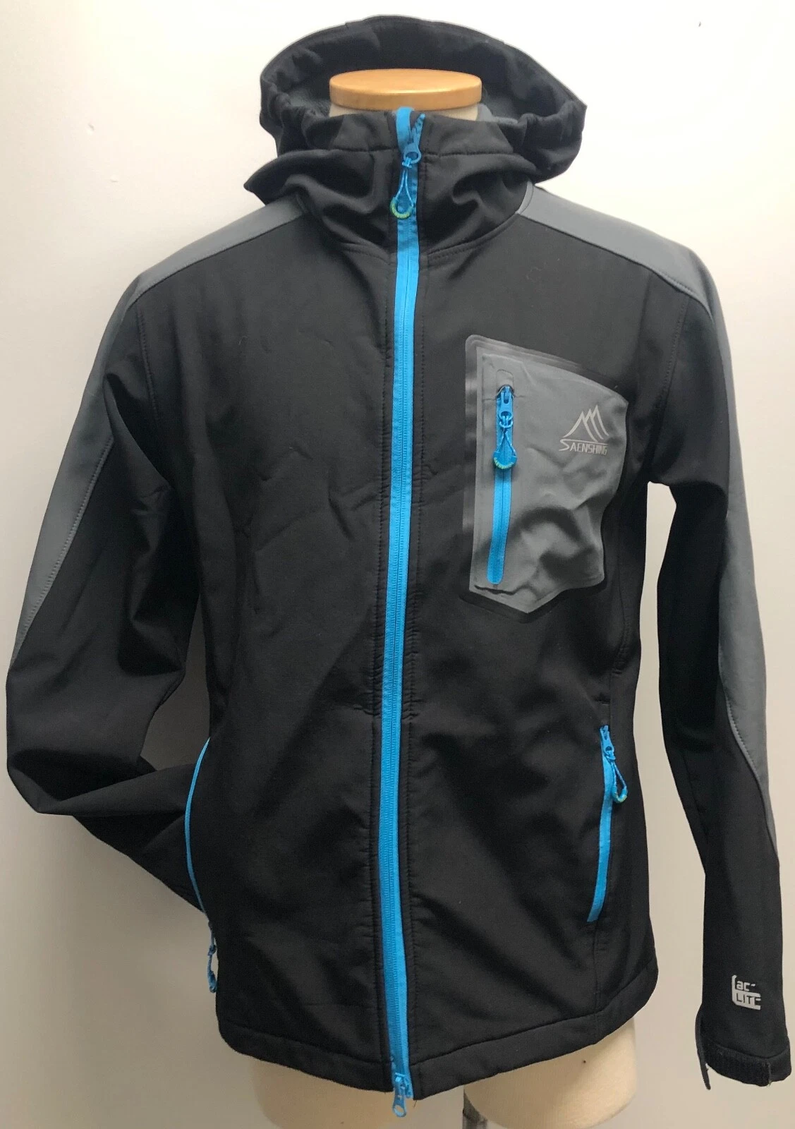 SAENSHING BLACK GRAY SOFT SHELL SKI JACKET WATERPROOF WINTER SPORTS COAT SZ XL