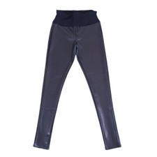 Spanx Assets Womens Black All Over Faux Leather Leggings Pants Size S