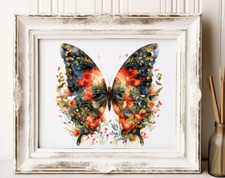 Butterfly Print, Beautiful Floral Art Print, Butterfly Floral Wall Art Decor