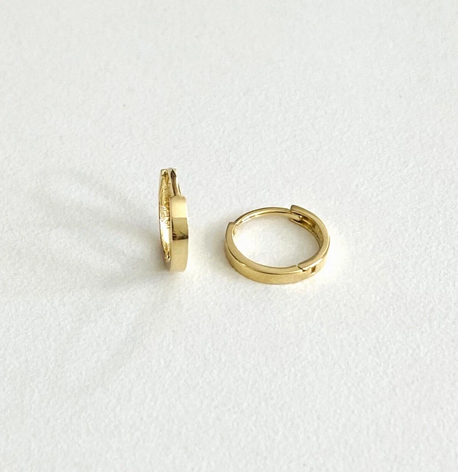14K Solid Gold Hoop Earrings 1.7mm x 10mm Small 14K Gold Huggie Earrings- ER220 - Image 4 of 4