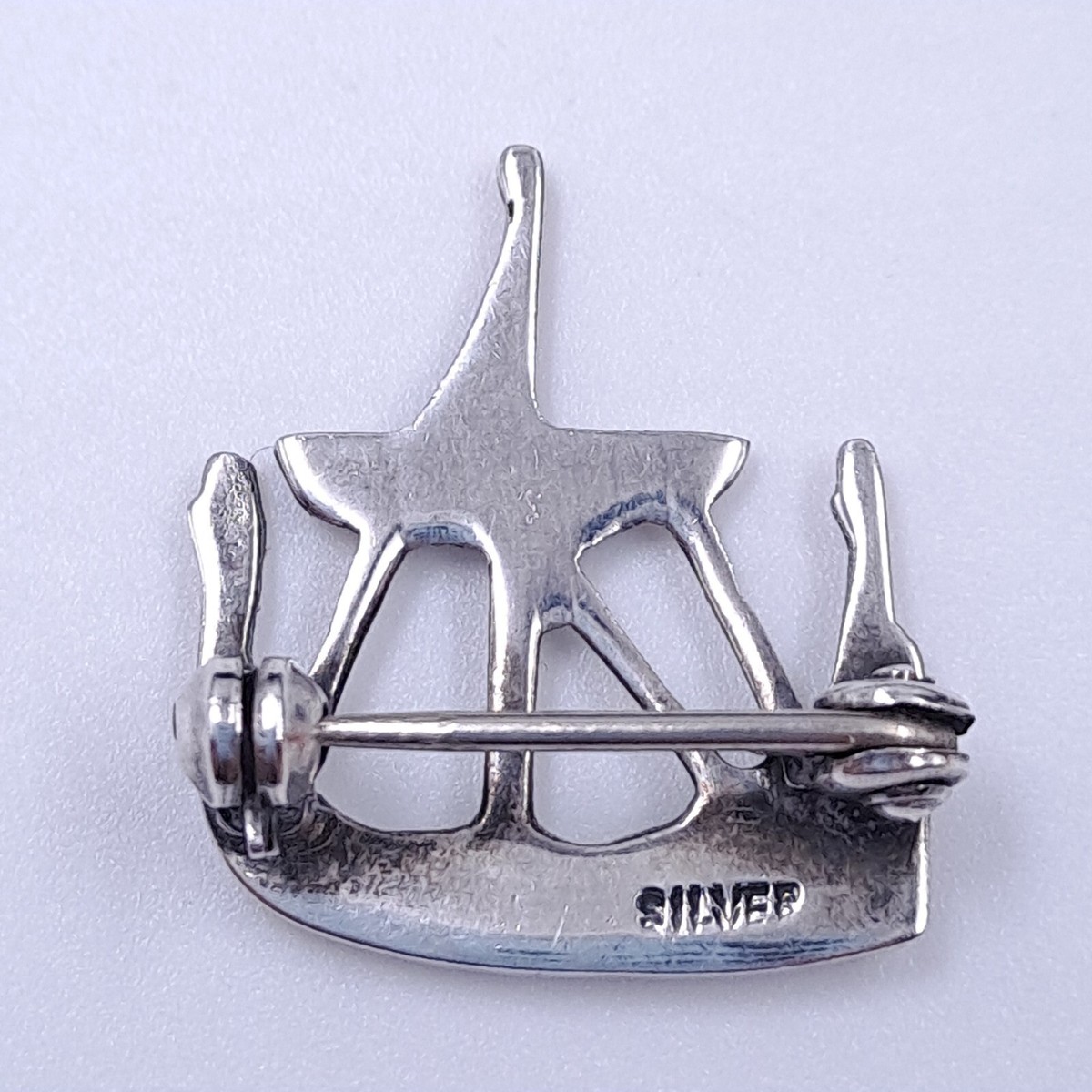 Silver (Tested) Brooch Pin  Nordic Viking Boat 20mm View 3
