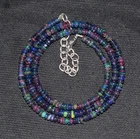 Opal Beads Necklace Natural Ethiopian Black Opal  Gemstone Beads 16"Necklace