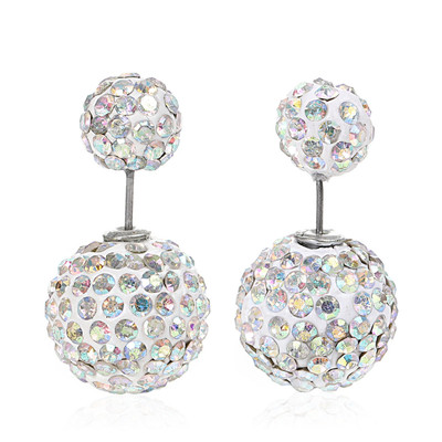 Sexy Sparkles Clay Earrings Double Sided Ear Studs Round Pave AB Rhinestone W/ S